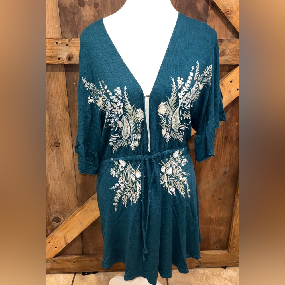 O'Neill Teal Floral Embroidered Swim Coverup